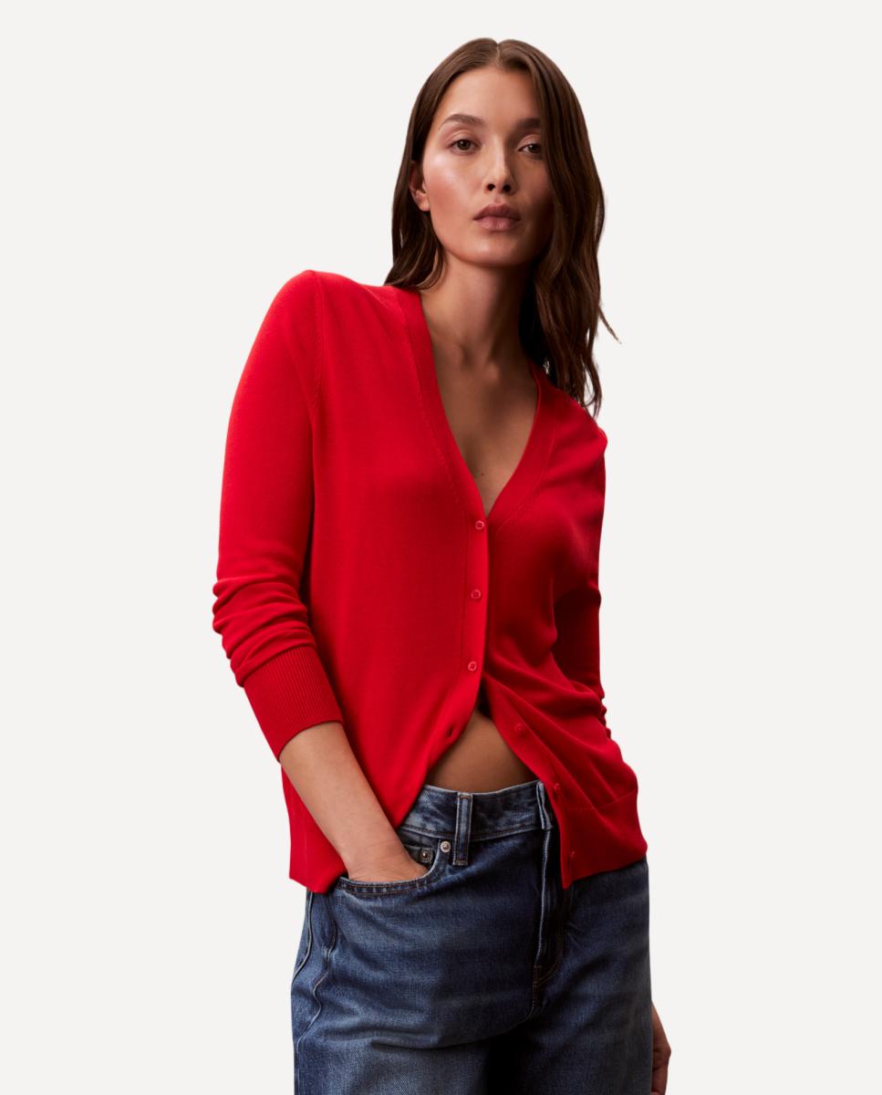 Cardigan de Viscose Fino Vermelho-2