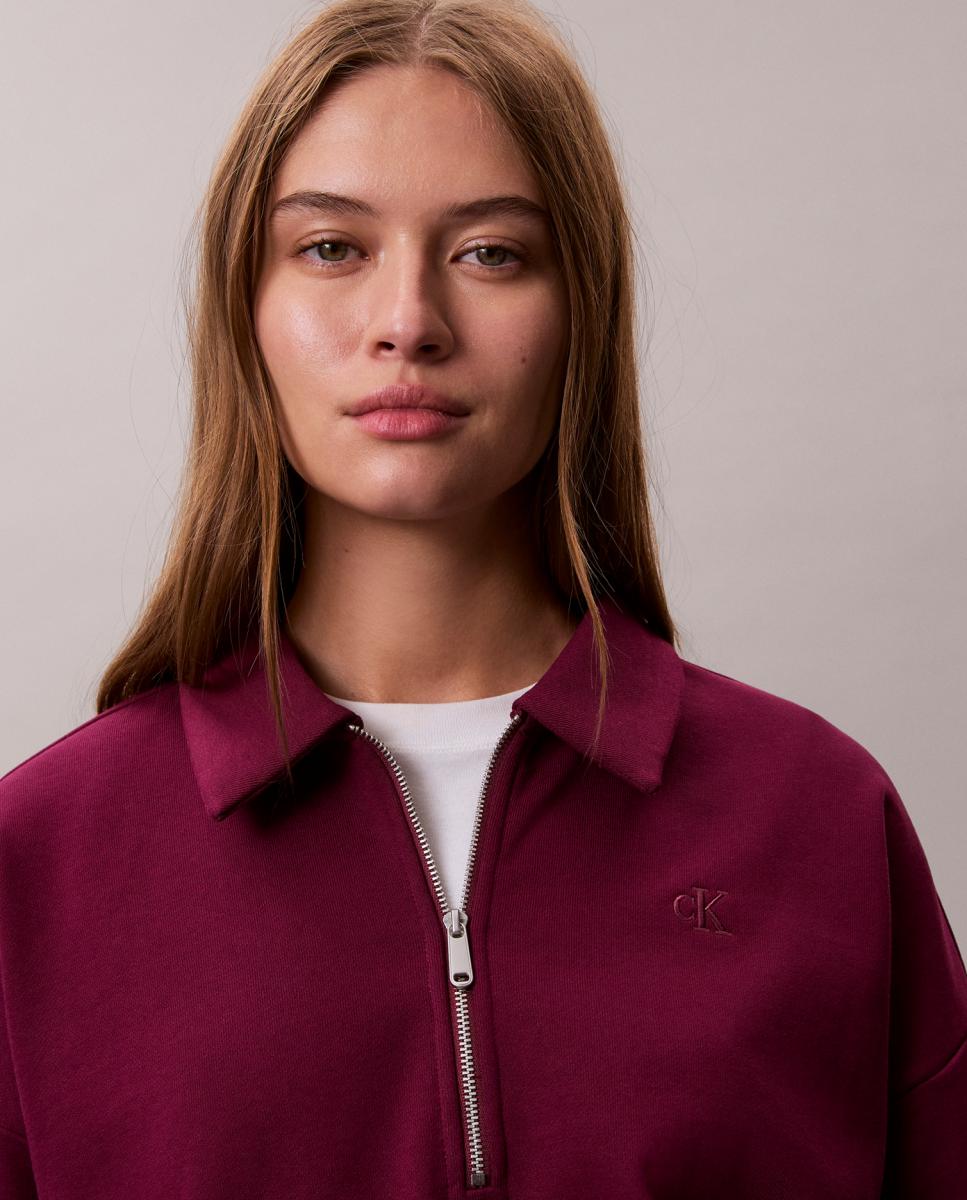 Sweatshirt com Meio Fecho de Correr Bordeaux-3