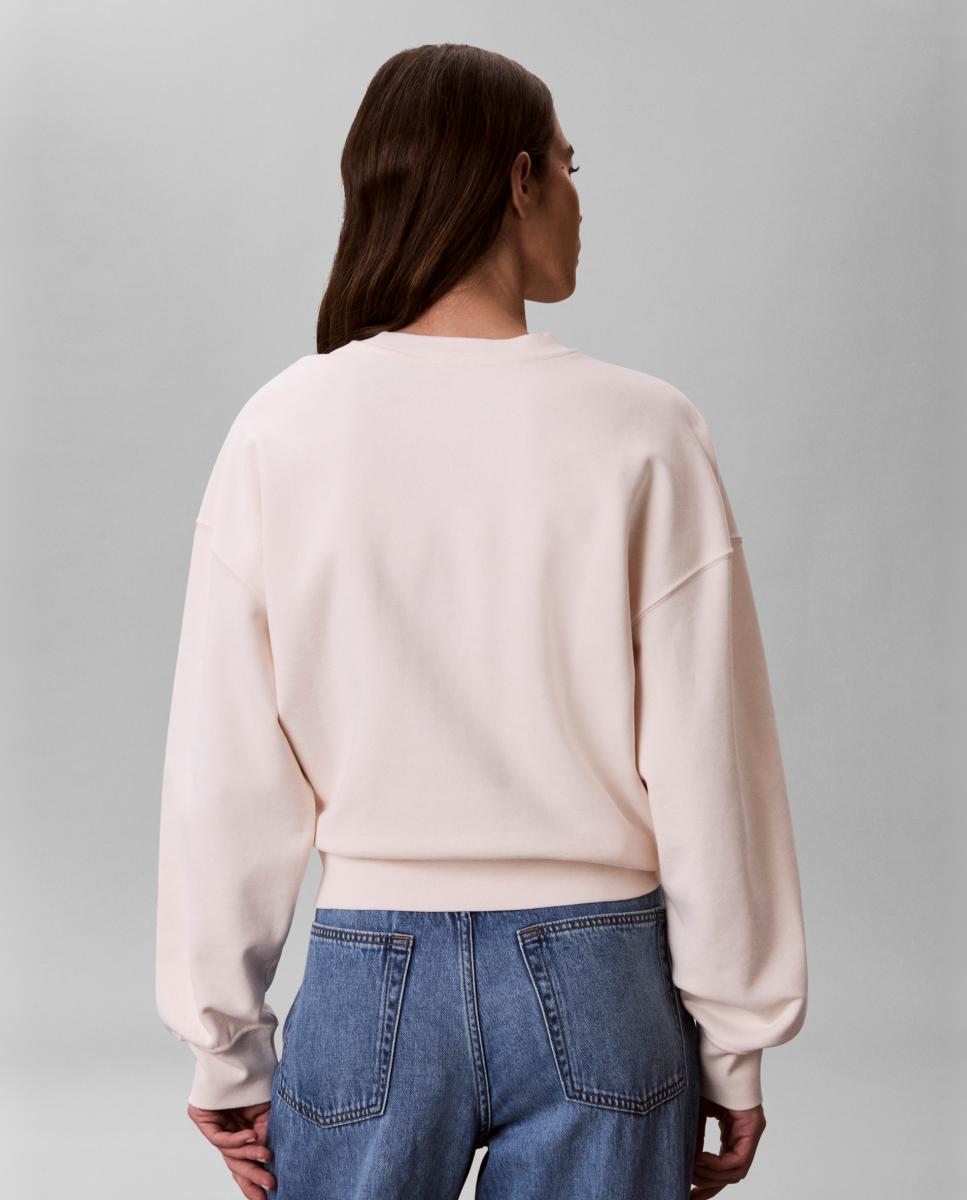 Sweatshirt de Felpa com Decote Redondo Branco-2