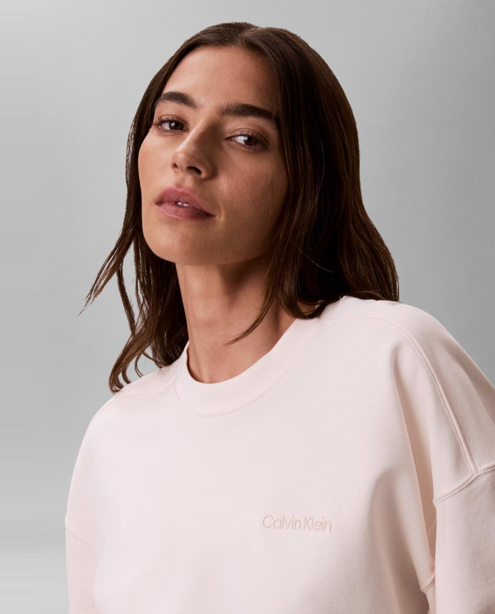 Sweatshirt de Felpa com Decote Redondo Branco-3