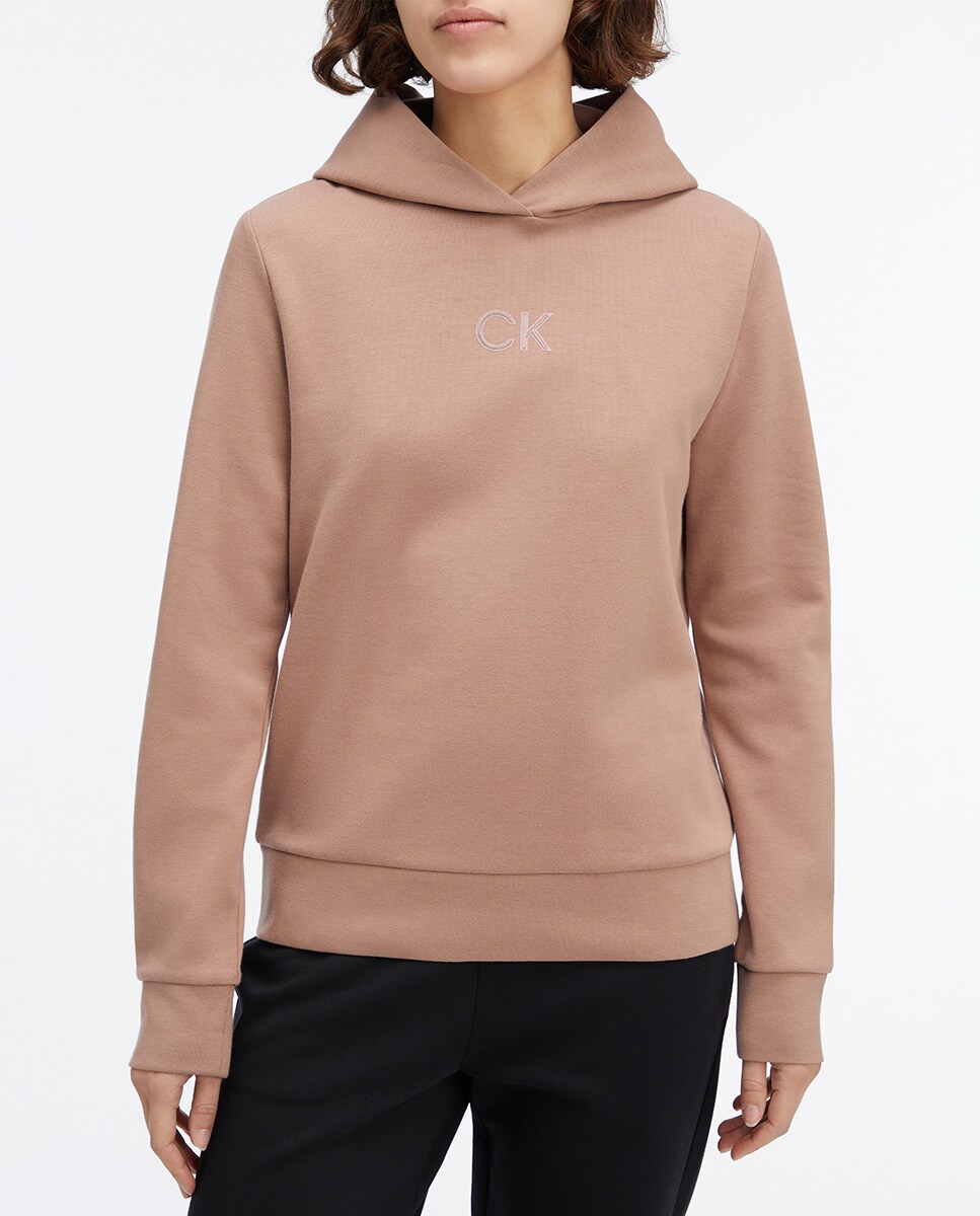 Sweatshirt com Capuz e Monograma Castanho-claro-1