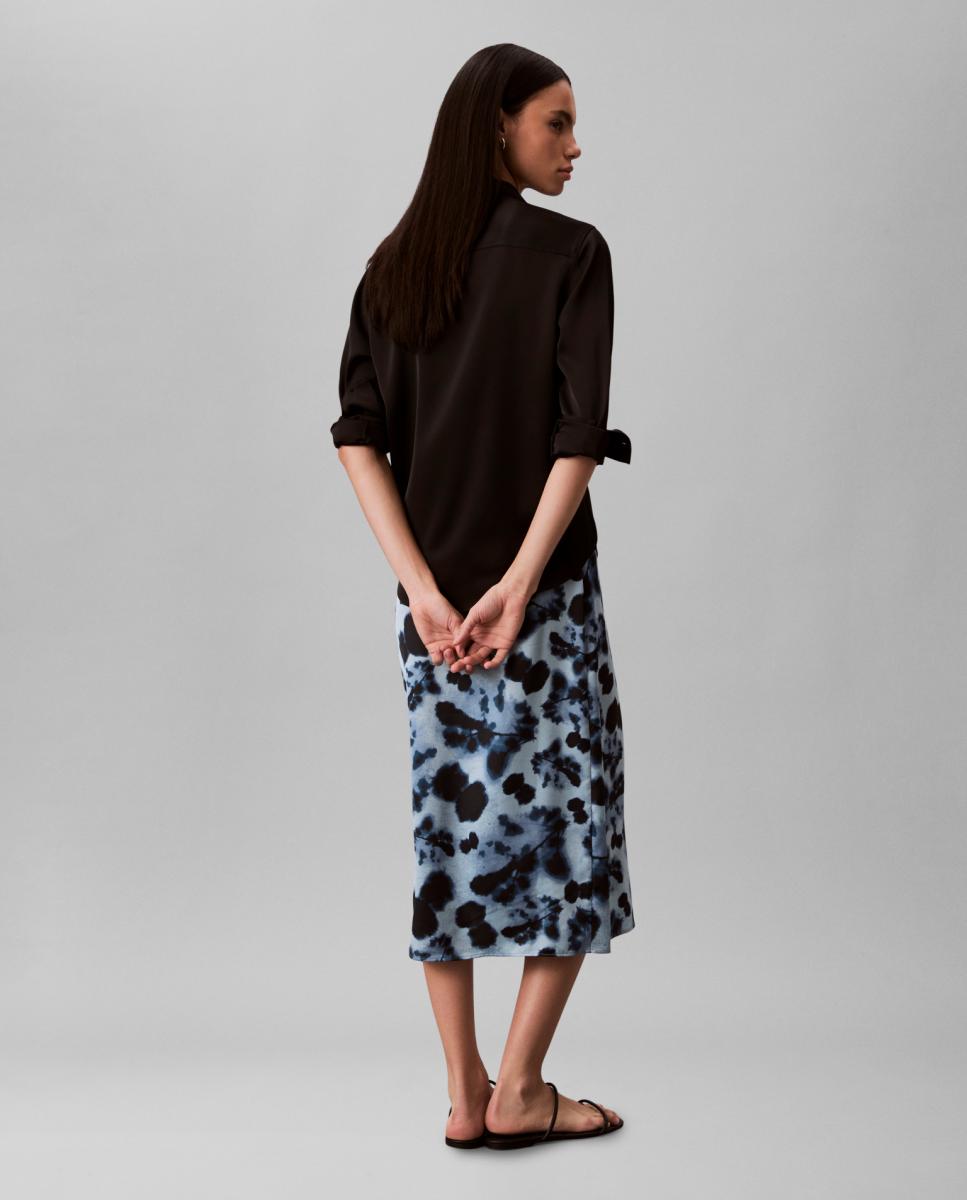 Saia Midi de Cetim Estampada Azul-4