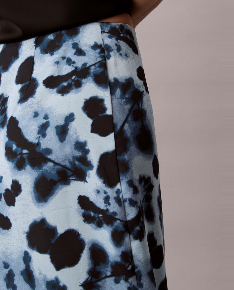 Saia Midi de Cetim Estampada Azul-5