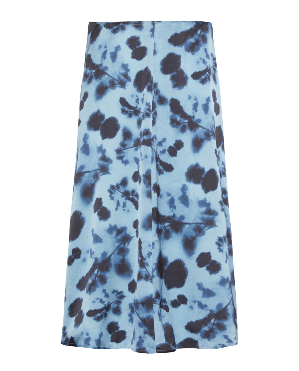 Saia Midi de Cetim Estampada Azul-6