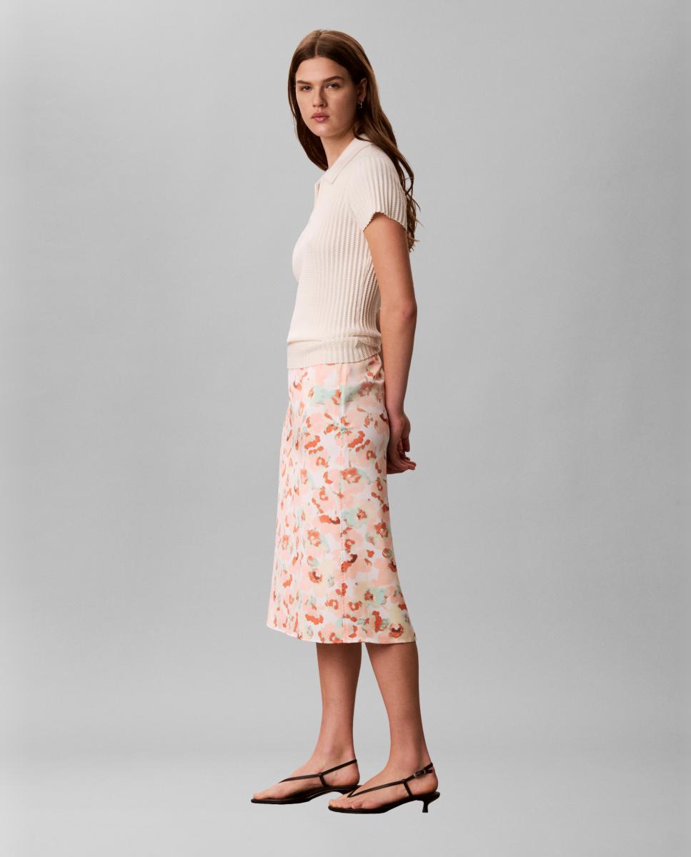 Saia midi estampada Pêssego-4