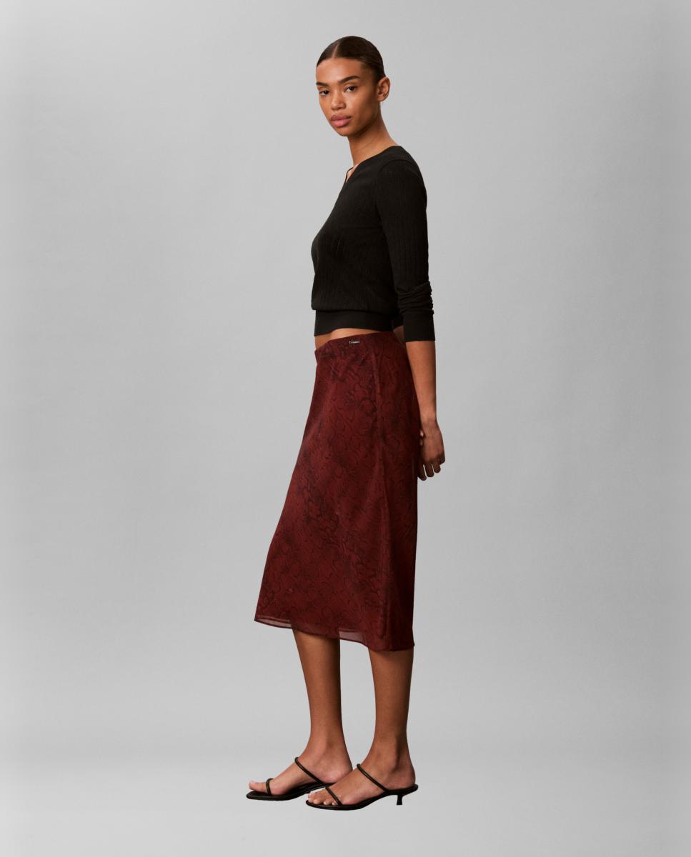 Imagen 5 de Falda de mujer midi gasa estampada - Calvin Klein - Marrón oscuro Marrón oscuro