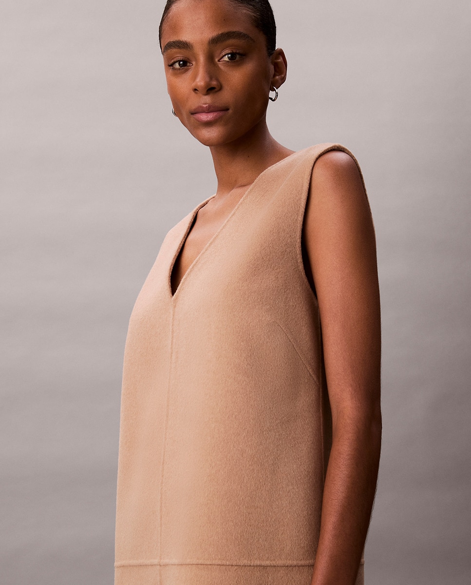 Vestido Curto de Dupla Face Bege-2