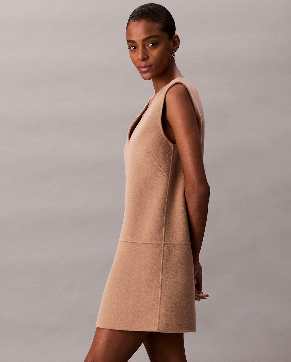 Vestido Curto de Dupla Face Bege-3