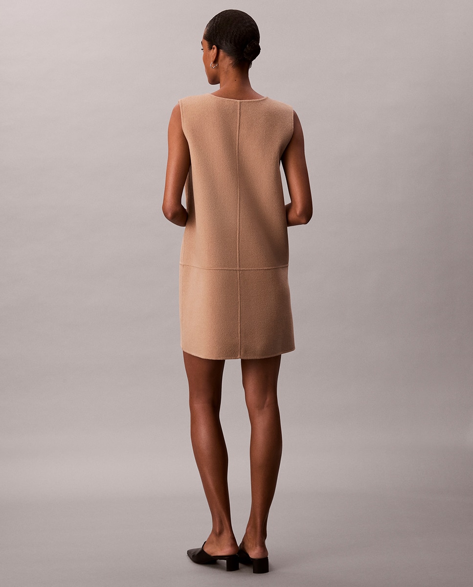 Vestido Curto de Dupla Face Bege-4