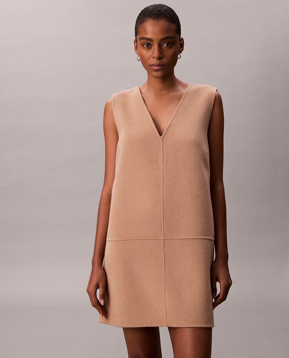 Vestido Curto de Dupla Face Bege-5