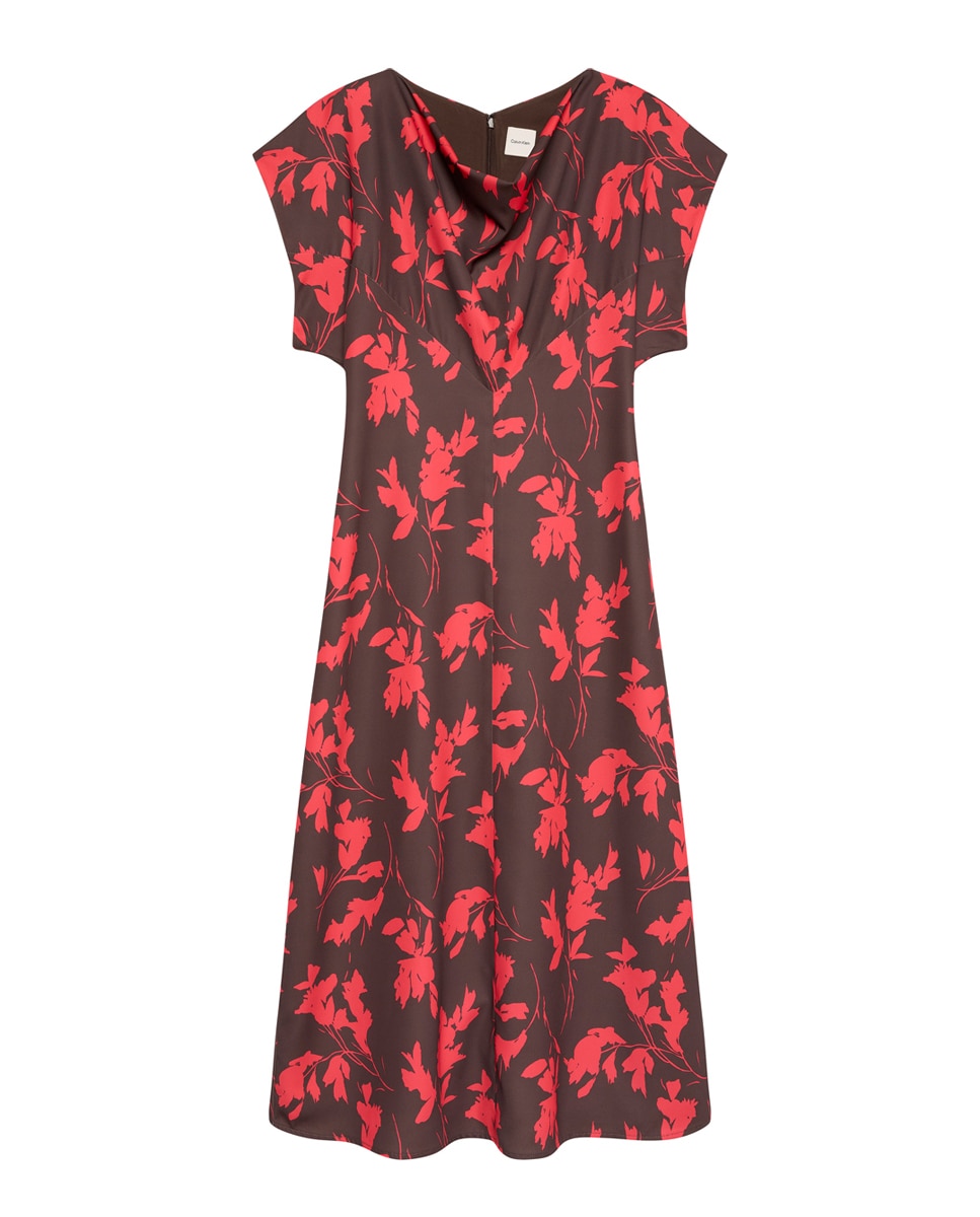 Vestido Estampado com Decote Drapeado Vermelho-1