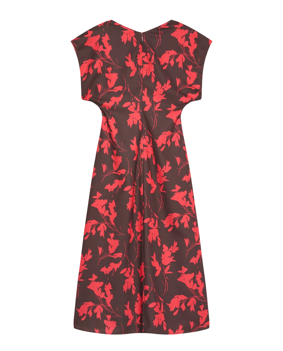 Vestido Estampado com Decote Drapeado Vermelho-2