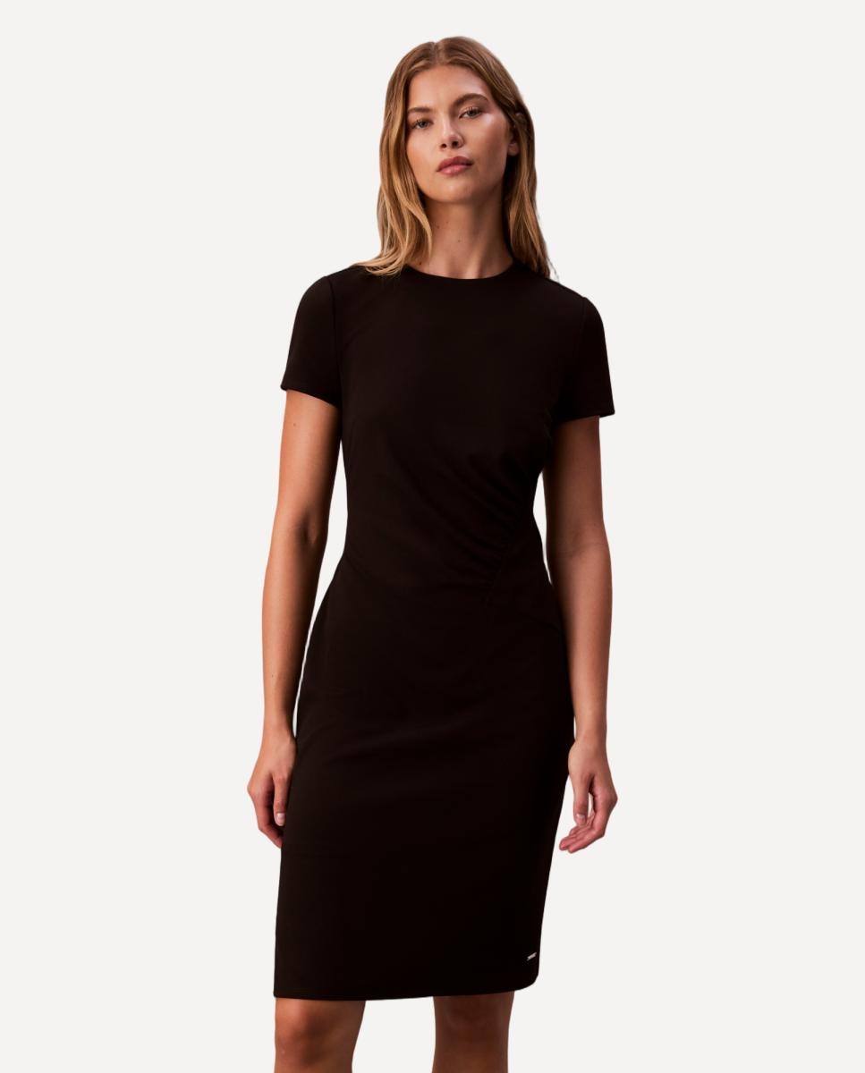 Vestido de Crepe com Manga Curta Preto-2
