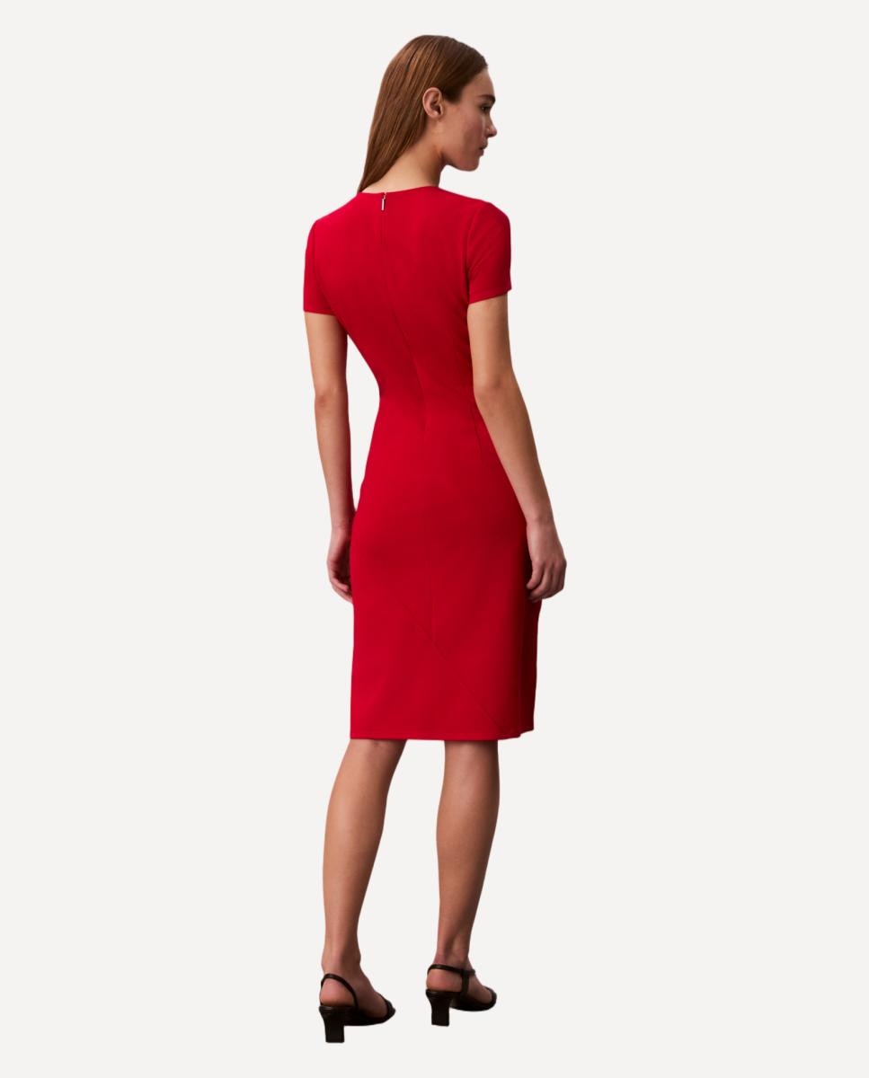 Vestido de Crepe com Manga Curta Vermelho-2