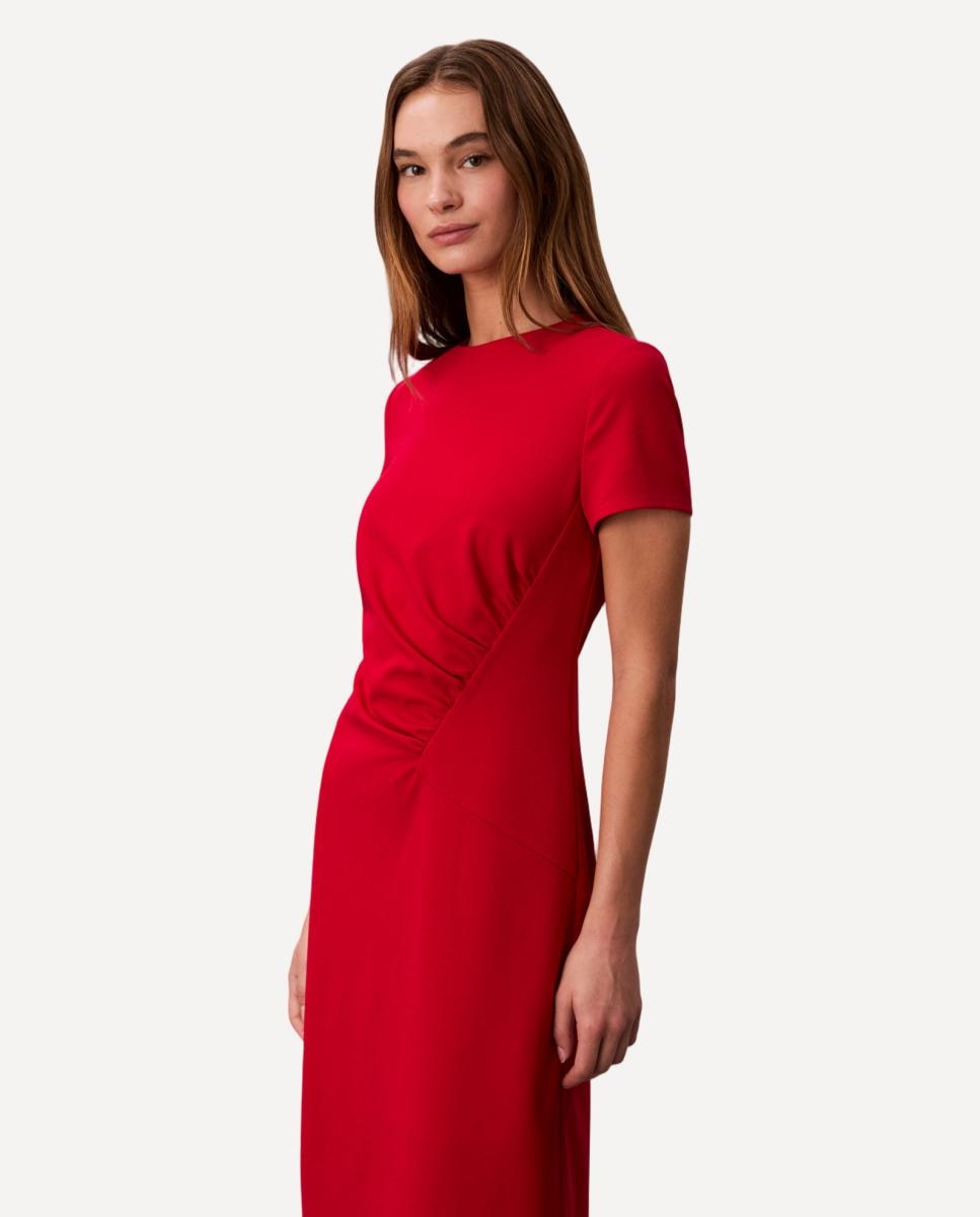 Vestido de Crepe com Manga Curta Vermelho-3