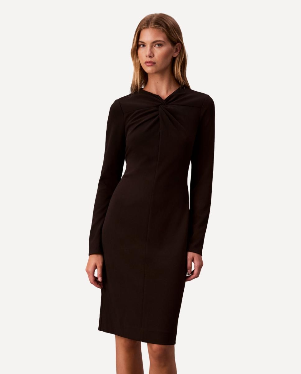 Vestido de Crepe com Manga Comprida Preto-3