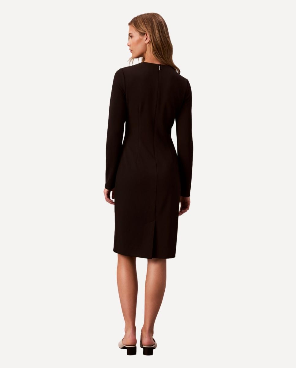 Vestido de Crepe com Manga Comprida Preto-5