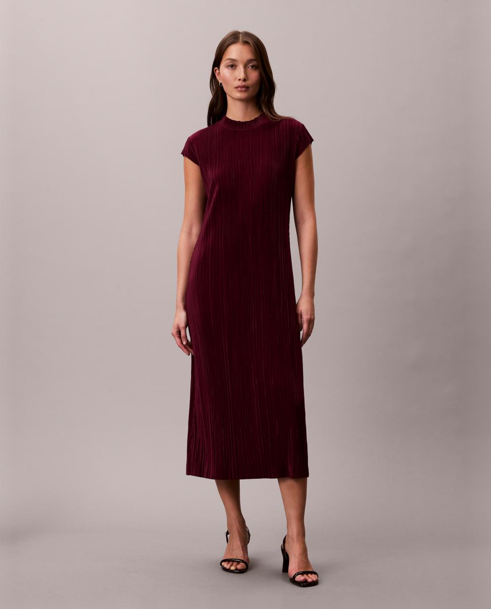 Vestido Midi Plissado Bordeaux-1