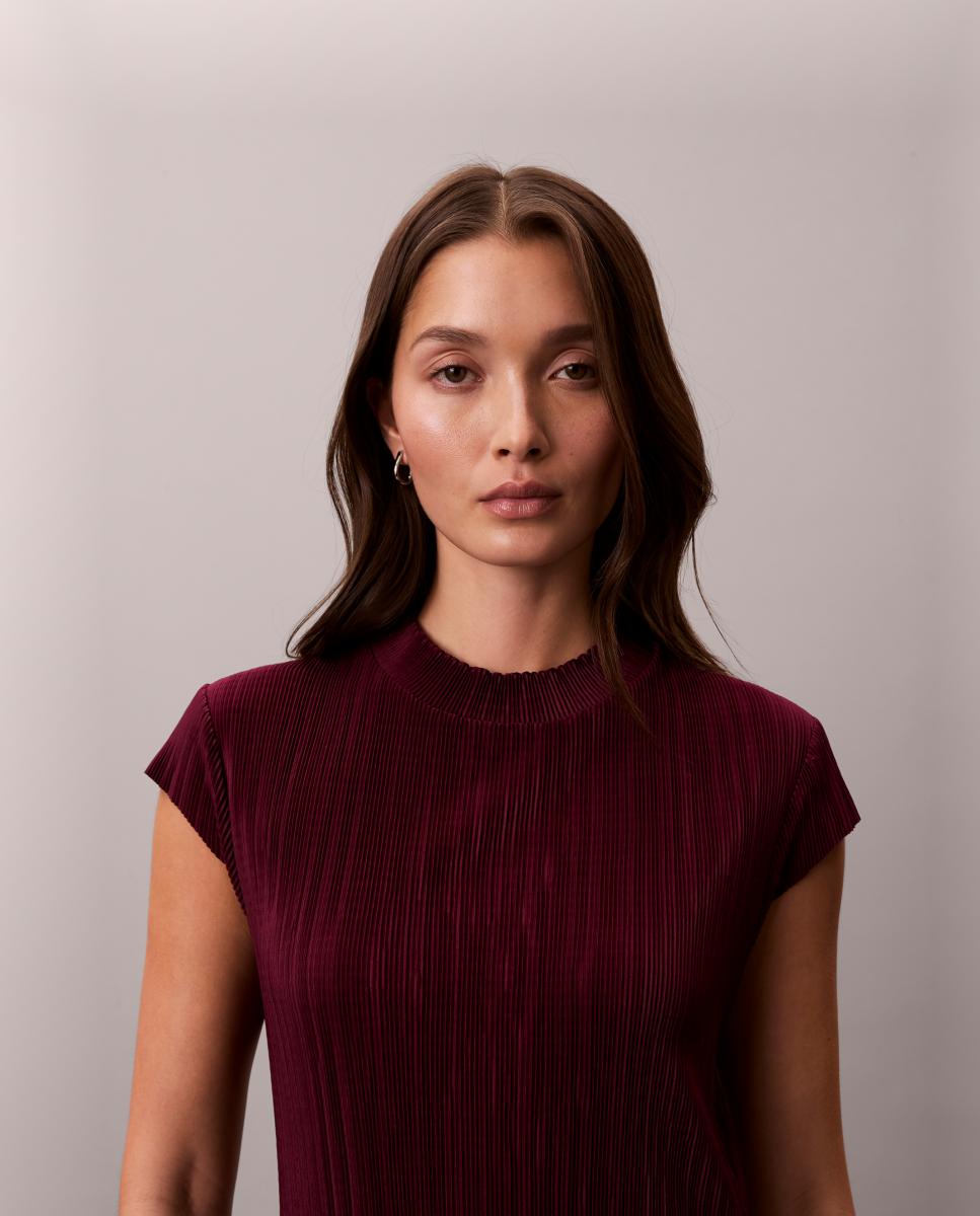 Vestido Midi Plissado Bordeaux-2