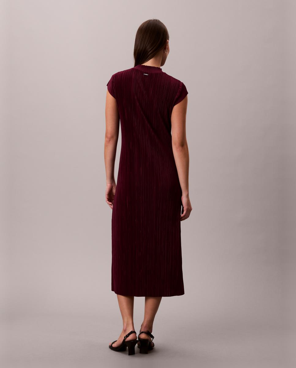 Vestido Midi Plissado Bordeaux-4