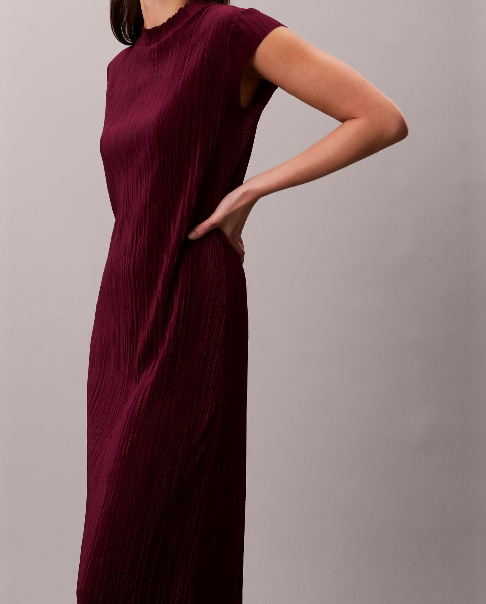Vestido Midi Plissado Bordeaux-6