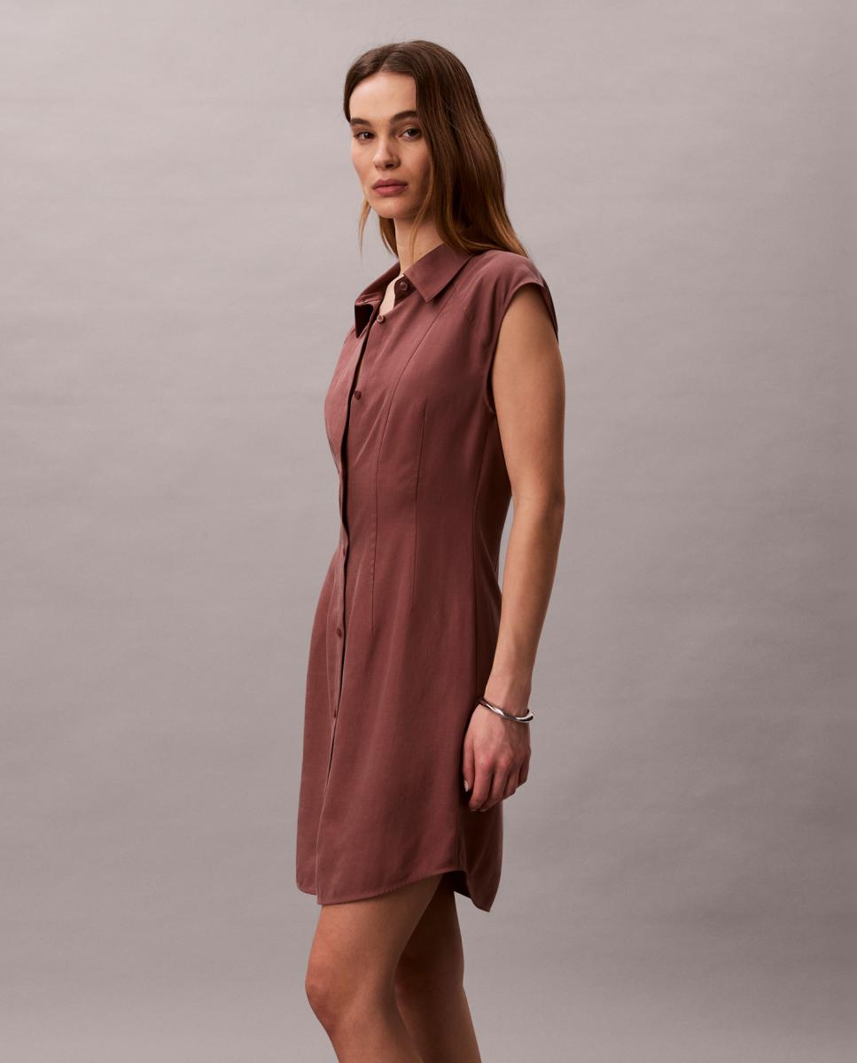 Vestido Curto de Tencel e Linho Castanho-2