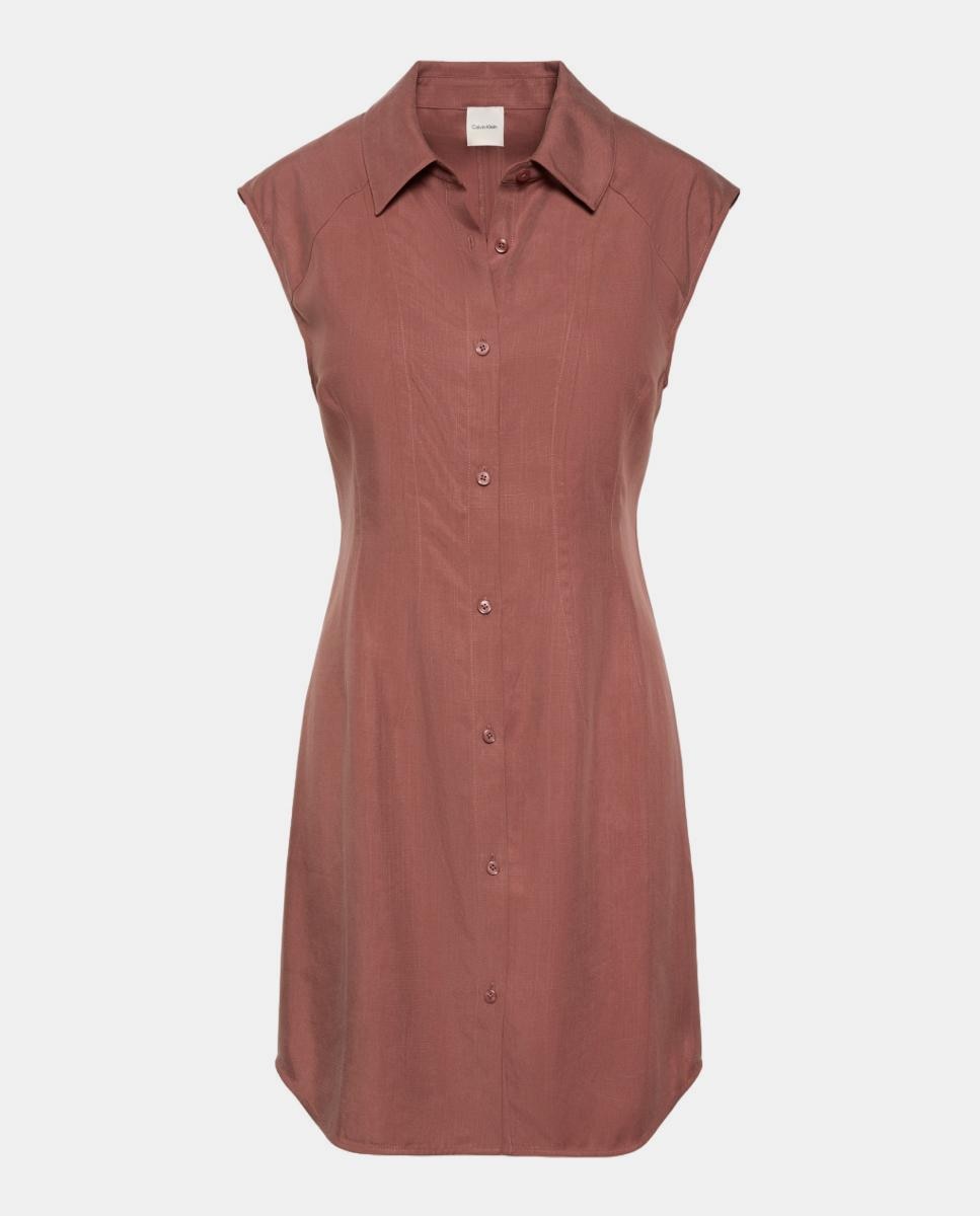 Vestido Curto de Tencel e Linho Castanho-7