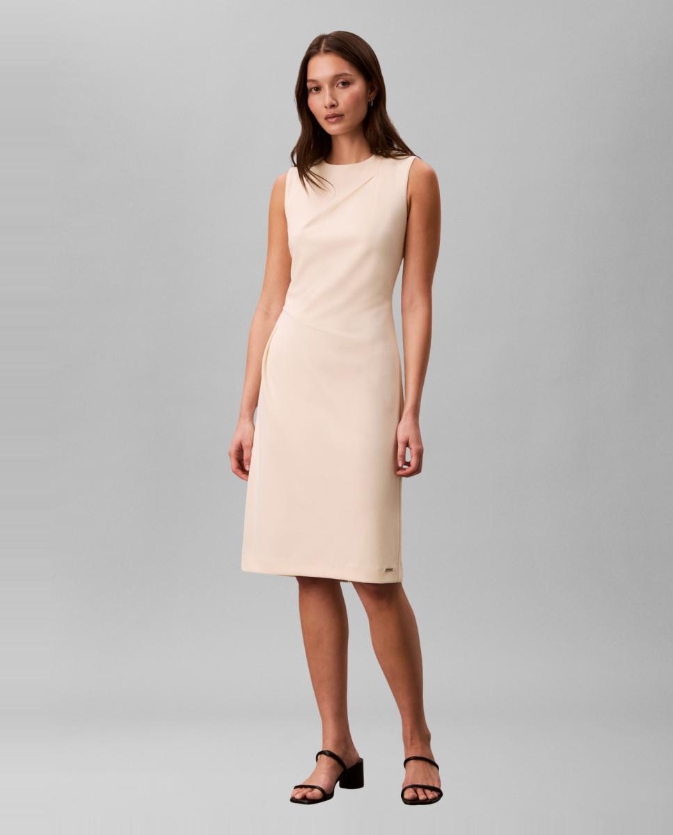 Vestido Scuba de Crepe Midi Creme-1