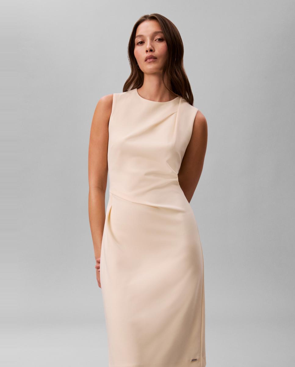 Vestido Scuba de Crepe Midi Creme-2