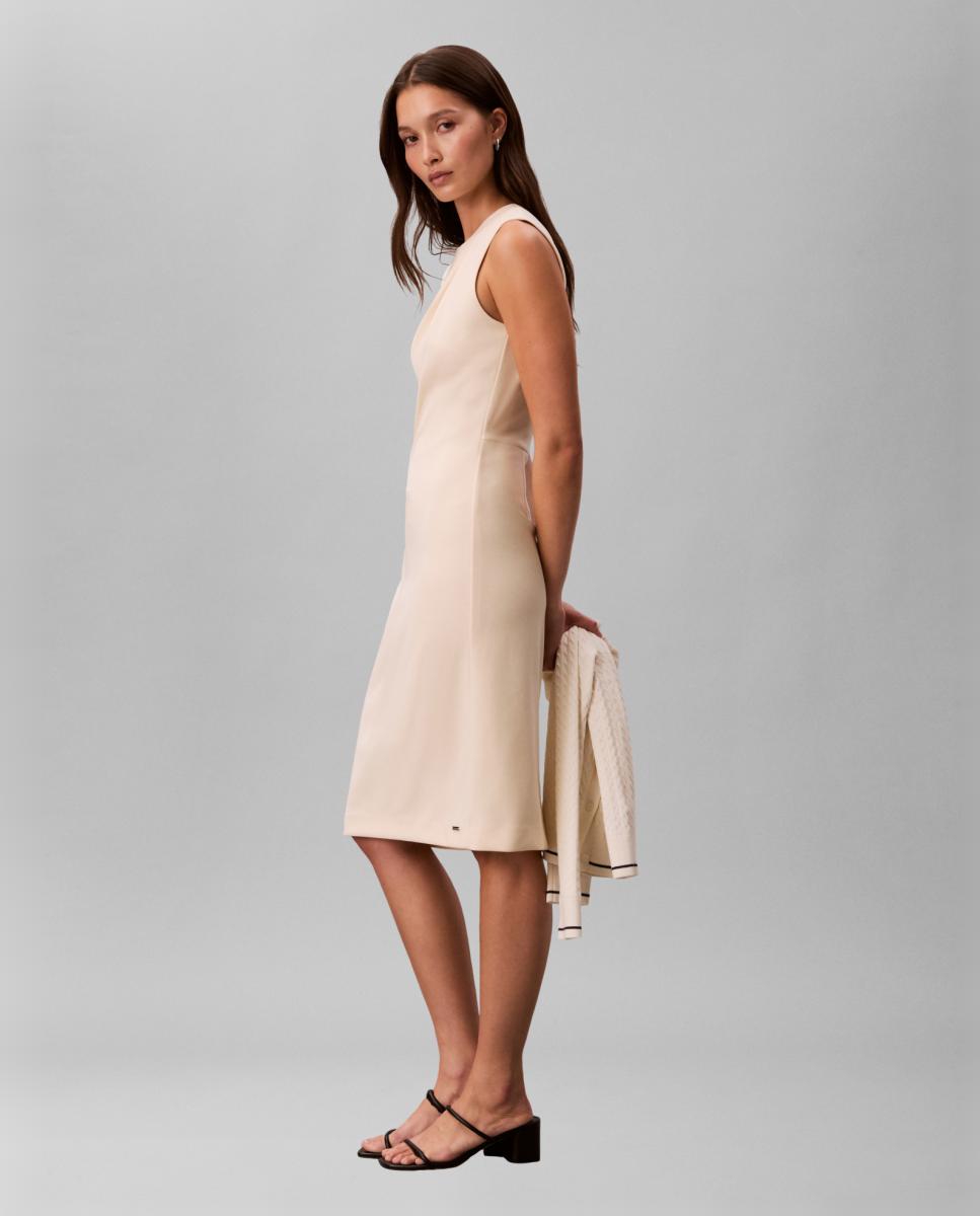 Vestido Scuba de Crepe Midi Creme-5