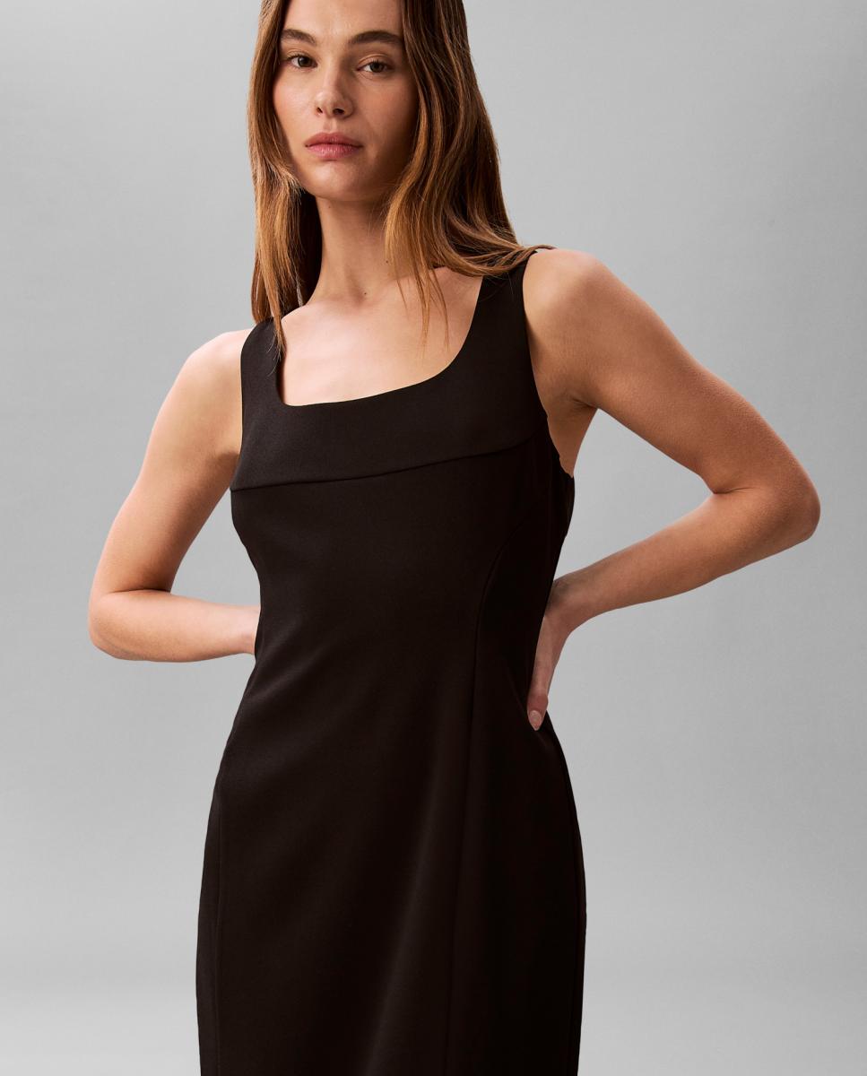 Vestido Scuba de Crepe com Alças Preto-3