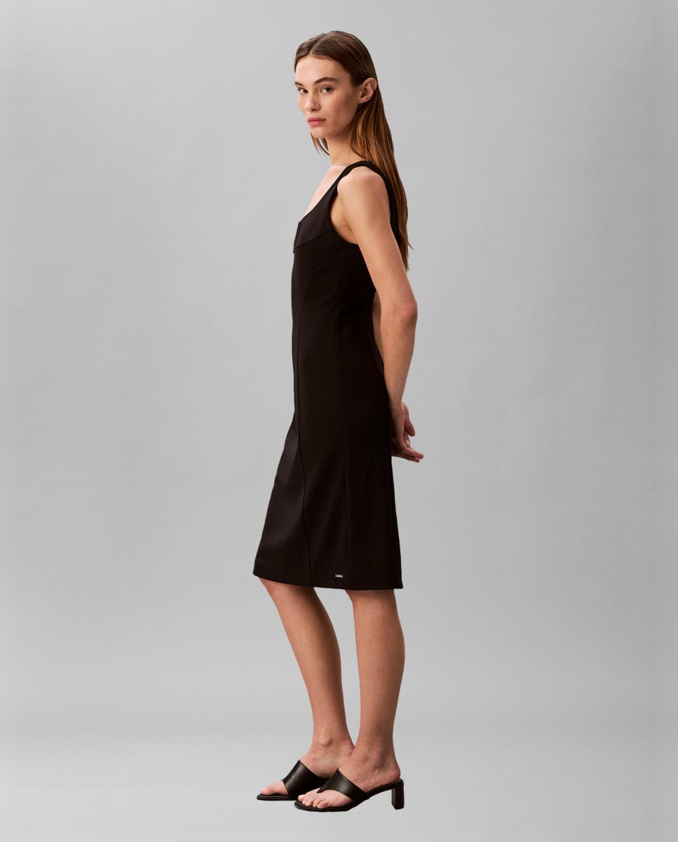 Vestido Scuba de Crepe com Alças Preto-4