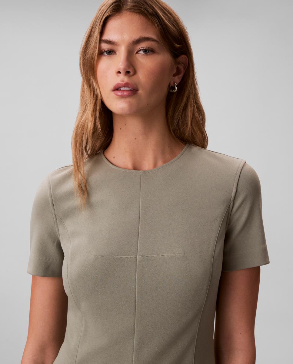 Vestido Scuba de Crepe Midi Cinzento-2