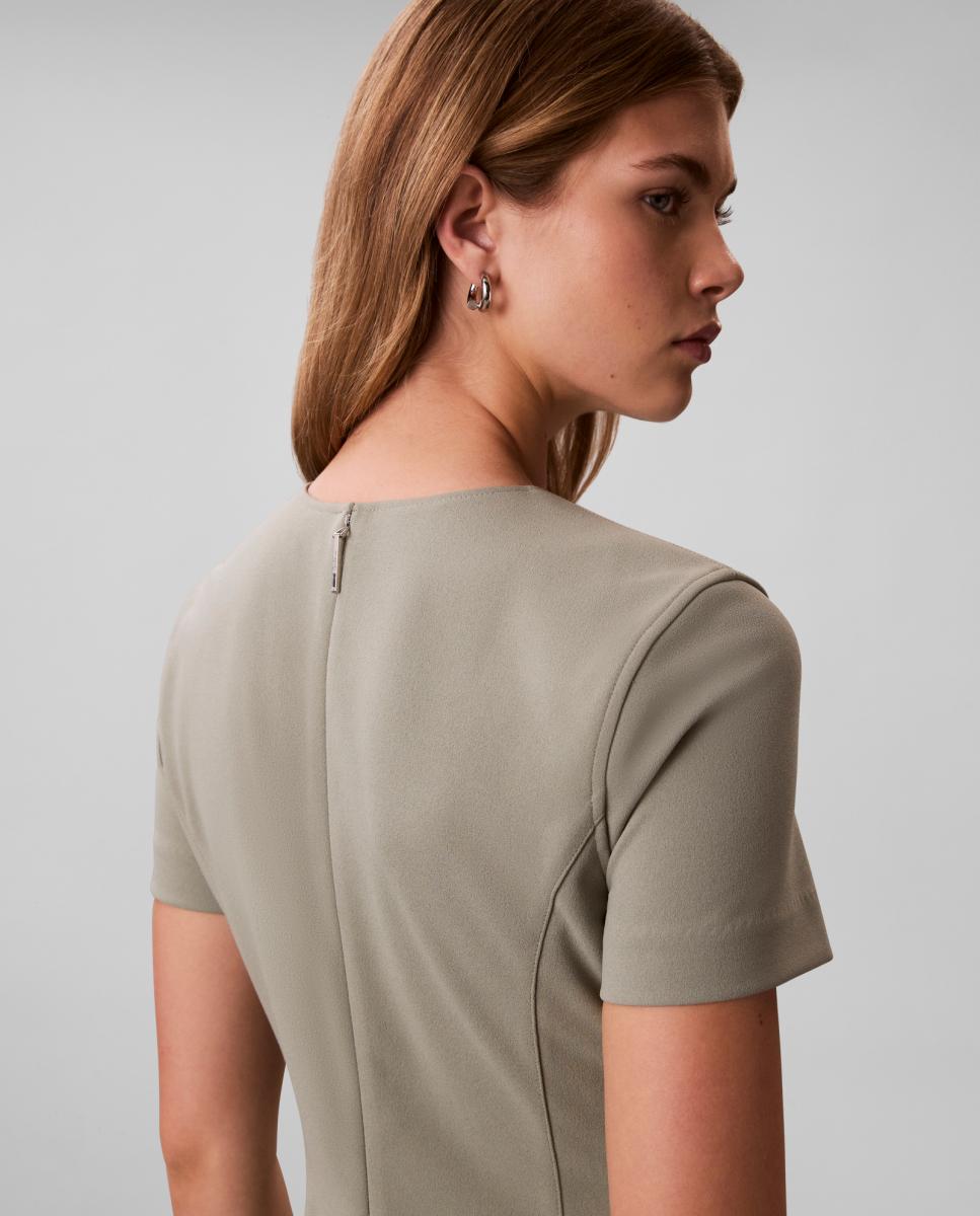 Vestido Scuba de Crepe Midi Cinzento-4