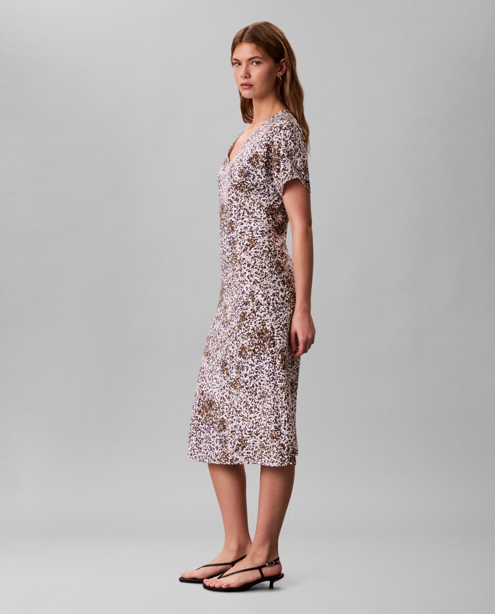 Vestido Midi de Crepe com Estampado Castanho-3