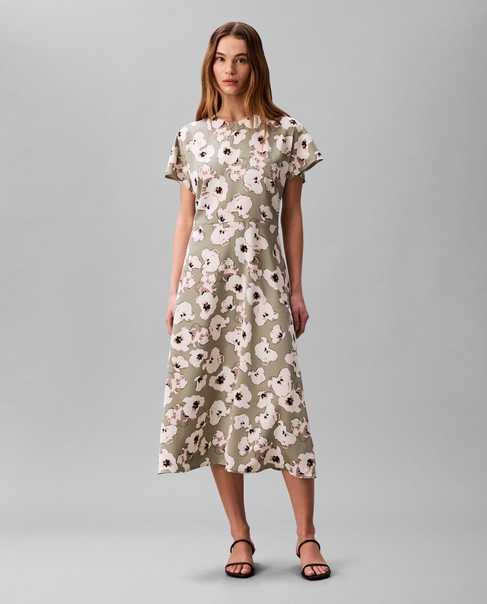 Imagem 0 de Vestido Midi de Cetim com Estampado