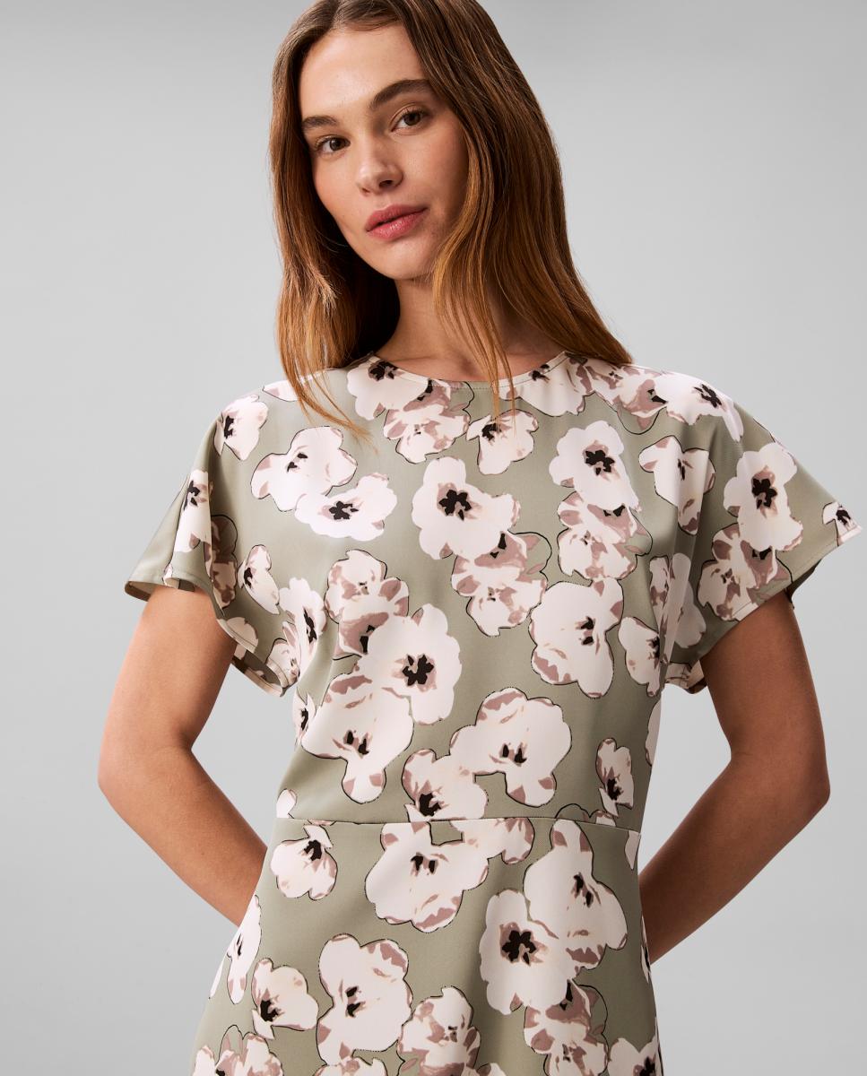 Vestido Midi de Cetim com Estampado Cinzento-2