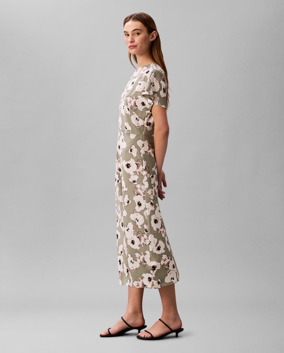 Vestido Midi de Cetim com Estampado Cinzento-3