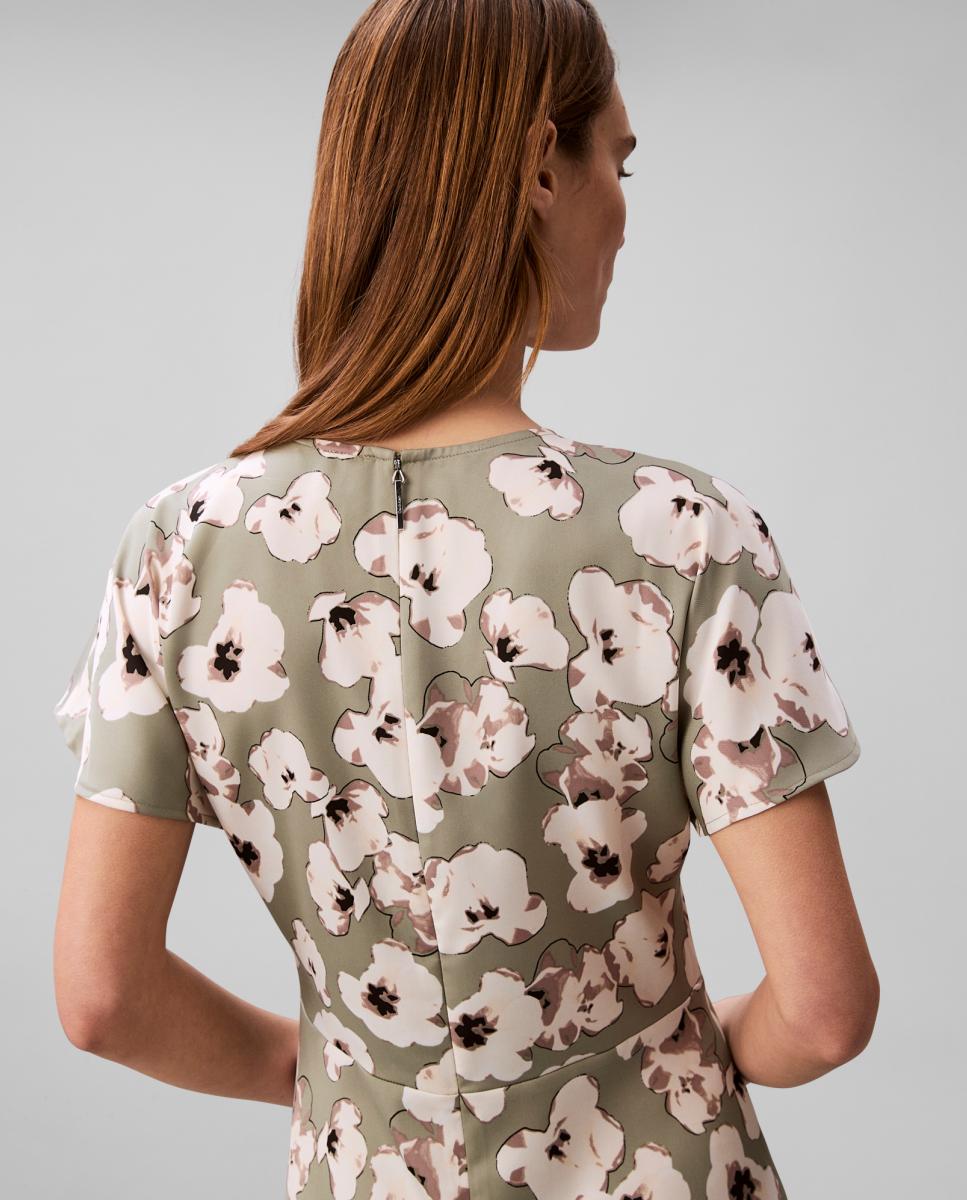 Vestido Midi de Cetim com Estampado Cinzento-4