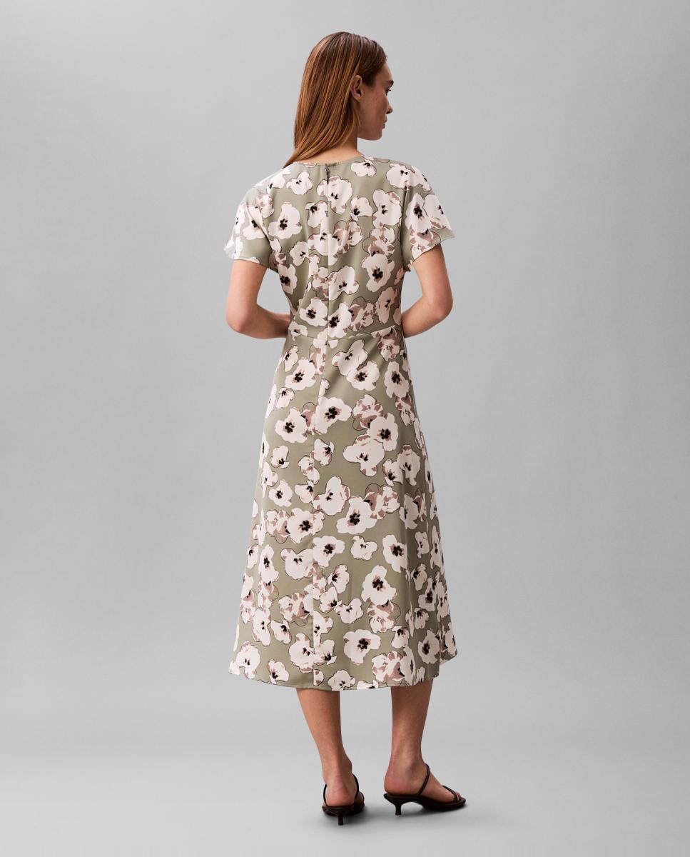 Vestido Midi de Cetim com Estampado Cinzento-5