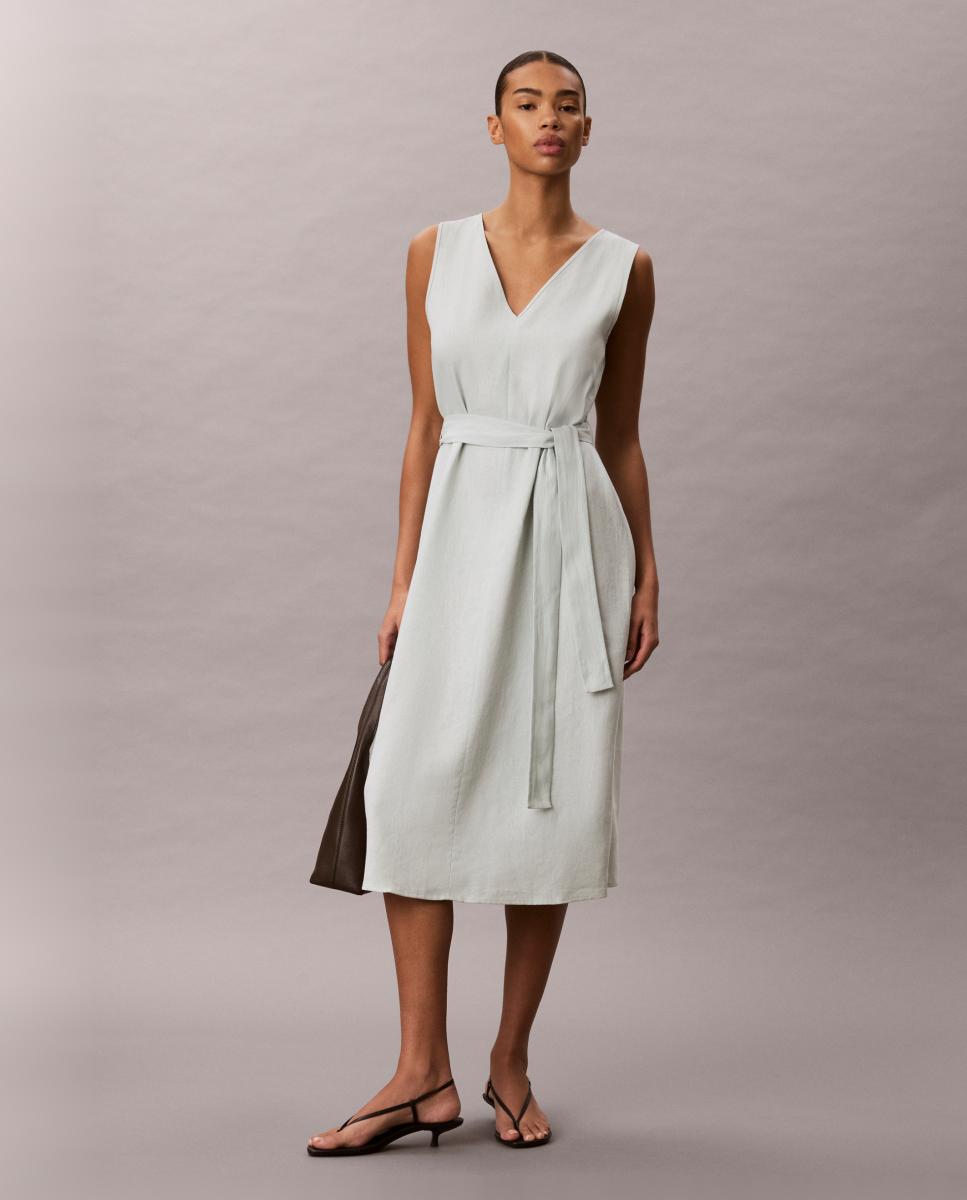 Vestido de Linho com Cinto Verde-claro-1