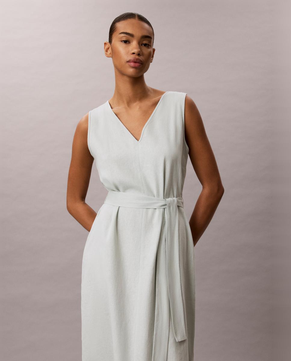 Vestido de Linho com Cinto Verde-claro-3