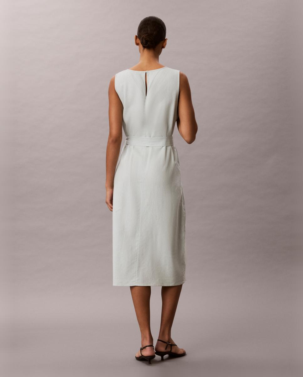 Vestido de Linho com Cinto Verde-claro-5