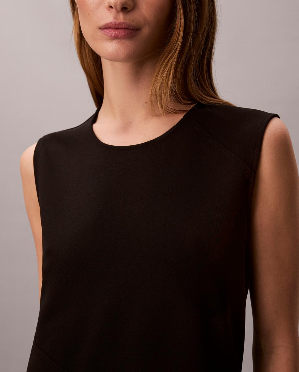 Vestido de crepe elástico Preto-3