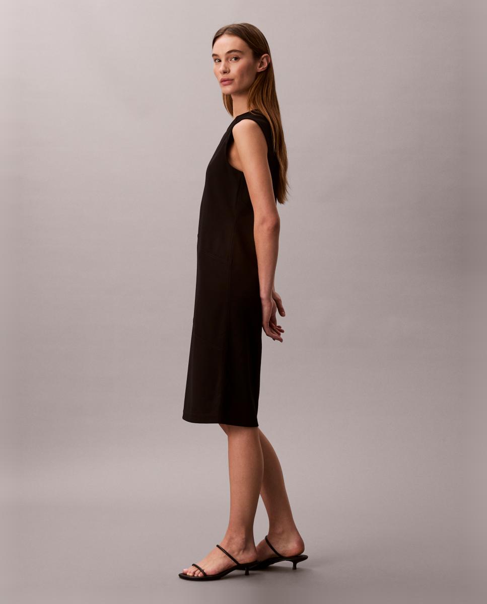 Vestido de crepe elástico Preto-4