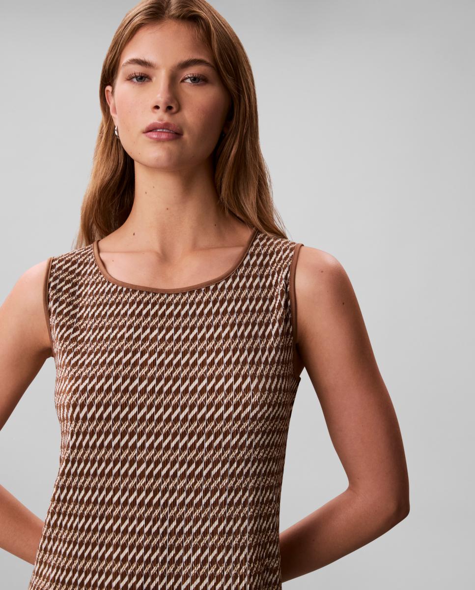 Vestido Estampado Midi Plissado Castanho-2