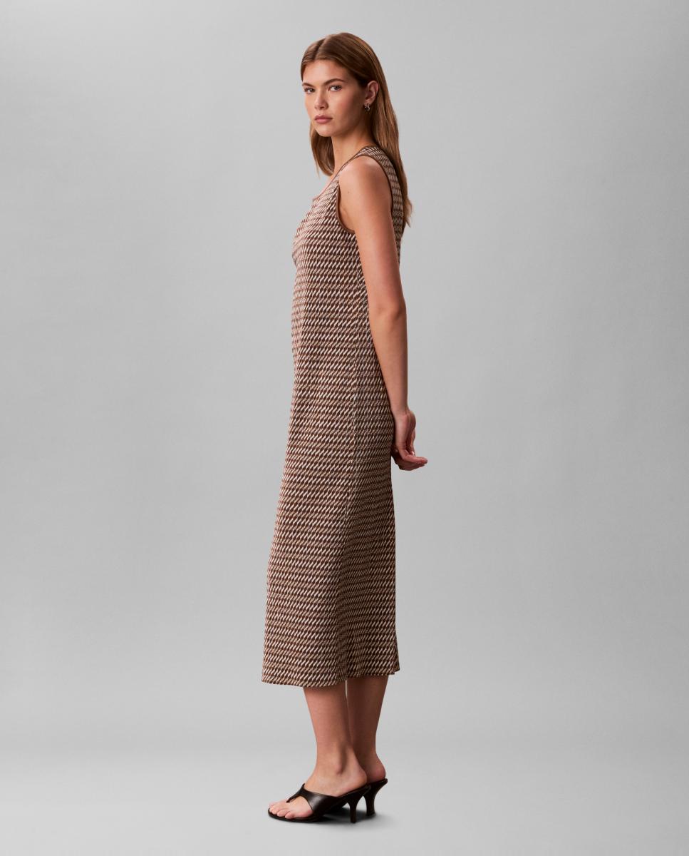 Vestido Estampado Midi Plissado Castanho-3