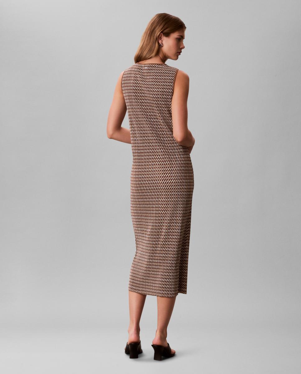 Vestido Estampado Midi Plissado Castanho-5