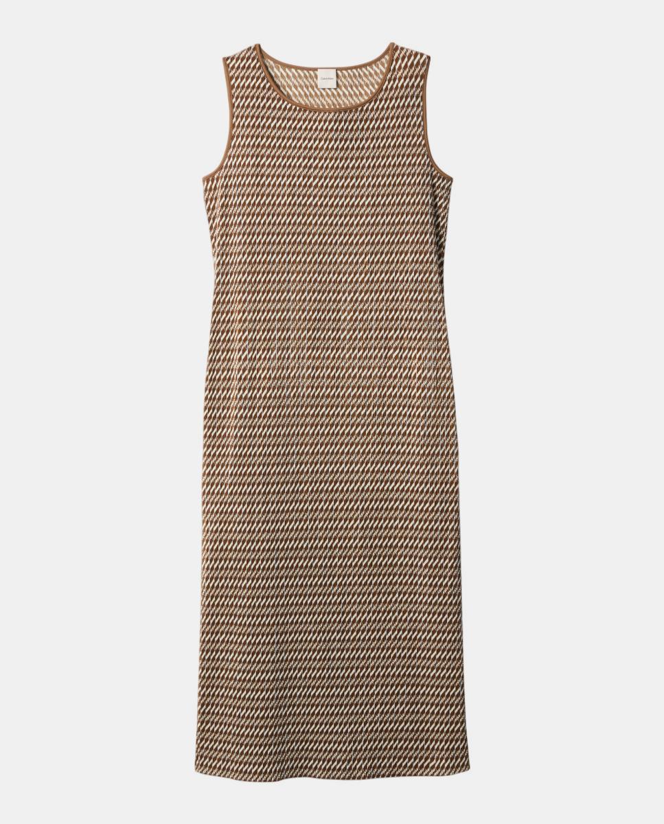 Vestido Estampado Midi Plissado Castanho-6