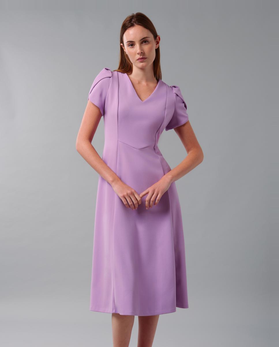 Vestido Evasê com Manga Curta Lilás-6